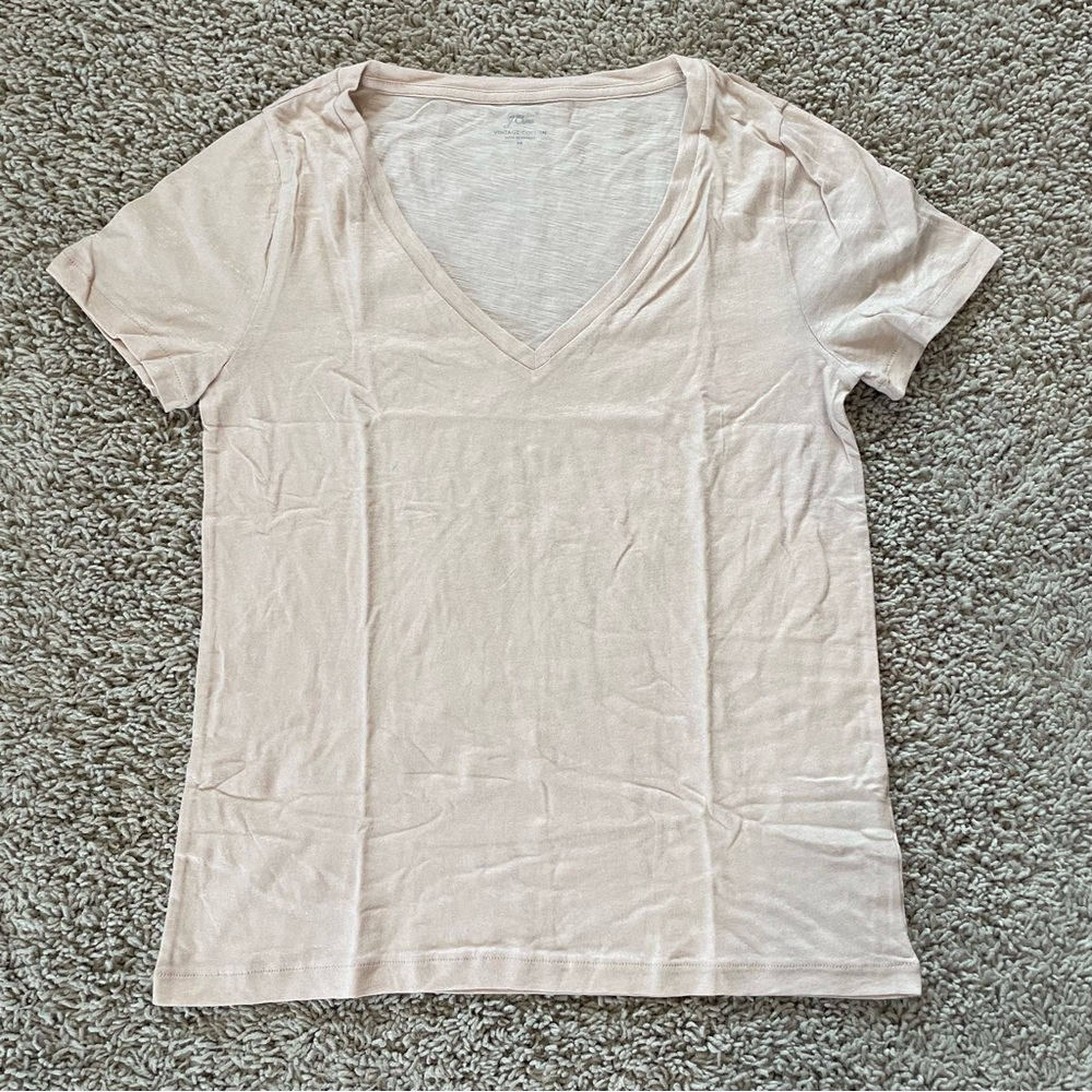 J Crew Vintage Cotton Deep V-Neck T-Shirt Metallic Rose Gold Blush Size Medium